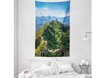 Abakuhaus China Arazzo E Copriletto, Wall Of China In Morbido Tessuto Microfibra Lavabile Senza Scolorimento Stampa Digitale, 140 X 230 Cm, Verde, Beige E Blu