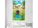 Abakuhaus Arazzo E Copriletto Tartaruga, Orso Della Giungla E Giraffa In Morbido Tessuto Microfibra Lavabile Senza Scolorimento Stampa Digitale, 140 X 230 Cm, Multicolore