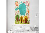 Abakuhaus Arazzo E Copriletto Elefante, Doodle Natura Foresta In Morbido Tessuto Microfibra Lavabile Senza Scolorimento Stampa Digitale, 140 X 230 Cm, Multicolore