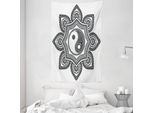 Abakuhaus Arazzo E Copriletto Bianco E Nero, Mandala In Morbido Tessuto Microfibra Lavabile Senza Scolorimento Stampa Digitale, 140 X 230 Cm, Bianco E Nero