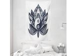 Abakuhaus Arazzo E Copriletto Yin-Yang, Foglia Di Loto Spirituale In Morbido Tessuto Microfibra Lavabile Senza Scolorimento Stampa Digitale, 140 X 230 Cm, Blu Scuro Bianco