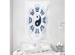 Abakuhaus Arazzo E Copriletto Yin-Yang, Trigrammi I-Ching Nomi In Morbido Tessuto Microfibra Lavabile Senza Scolorimento Stampa Digitale, 140 X 230 Cm, Blu Navy Bianco
