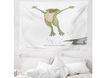 Abakuhaus Arazzo Con Rana, Happy Jumping Toad Umorismo In Morbido Tessuto Microfibra Lavabile Senza Scolorimento Stampa Digitale, 150 X 110 Cm, Verde Grigio