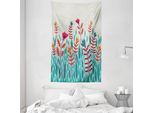 Abakuhaus Arazzo Botanico E Copriletto, Doodle Mohnblu In Morbido Tessuto Microfibra Lavabile Senza Scolorimento Stampa Digitale, 140 X 230 Cm, Multicolore