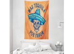 Abakuhaus Arazzo E Copriletto Con Motivo Alcolico, Teschi, Sombrero E Tequila In Morbido Tessuto Microfibra Lavabile Senza Scolorimento, Stampa Digitale, 140 X 230 Cm, Multicolore