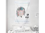 Abakuhaus Arazzo E Copriletto Scandinavo, Hedgehog Go Wild Parole In Morbido Tessuto Microfibra Lavabile Senza Scolorimento Stampa Digitale, 140 X 230 Cm, Multicolore