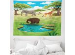 Abakuhaus Arazzo Tartaruga, Orso Della Giungla E Giraffa In Morbido Tessuto Microfibra Lavabile Senza Scolorimento, Stampa Digitale, 150 X 110 Cm, Multicolore