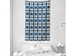 Abakuhaus Arazzo Geometrico E Copriletto, Design Minimalista Vintage In Morbido Tessuto Microfibra Lavabile Senza Scolorimento, Stampa Digitale, 140 X 230 Cm, Crema E Blu