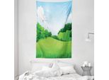 Abakuhaus Arazzo E Copriletto In Erba, Forest Hills Con Vista Panoramica In Morbido Tessuto Microfibra Lavabile Senza Scolorimento Stampa Digitale, 140 X 230 Cm, Blu Verde