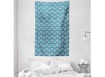 Abakuhaus Arazzo E Copriletto Retrò, Motivo Ikat In Morbido Tessuto Microfibra Lavabile Senza Scolorimento Stampa Digitale, 140 X 230 Cm, Blu Tortora Bianco