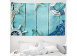 Abakuhaus Arazzo Nautico, Paesaggio Oceanico Nautico In Morbido Tessuto Microfibra Lavabile Senza Scolorimento Stampa Digitale, 230 X 140 Cm, Turchese Blu Navy