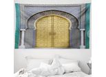 Abakuhaus Arazzo Marocchino, Porte Antiche In Morbido Tessuto Microfibra Lavabile Senza Scolorimento Stampa Digitale, 230 X 140 Cm, Giallo Verde Acqua Blu