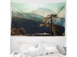 Abakuhaus Arazzo Americano, Misty Morning Yosemite In Morbido Tessuto Microfibra Lavabile Senza Scolorimento Stampa Digitale, 230 X 140 Cm, Teal Brown