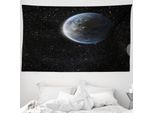 Abakuhaus Galaxis Arazzo, Luna Pianeta Terra Cosmo In Morbido Tessuto Microfibra Lavabile Senza Scolorimento Stampa Digitale, 230 X 140 Cm, Blu Nero
