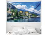 Abakuhaus Italia Arazzo, Paesaggio Del Lago Di Como, In Morbido Tessuto Microfibra Lavabile Senza Scolorimento Stampa Digitale, 230 X 140 Cm, Blu E Verde