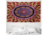Abakuhaus Arazzo Mandala, Stile Vintage Matrimonio In Morbido Tessuto Microfibra Lavabile Senza Scolorimento Stampa Digitale, 230 X 140 Cm, Marrone E Rosso
