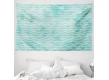 Abakuhaus Arazzo Nautico, Motivo Onde Dell'oceano In Morbido Tessuto In Microfibra Lavabile Senza Scolorimento Stampa Digitale, 230 X 140 Cm, Turchese Bianco