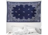 Abakuhaus Arazzo Paisley, Influenze Mediorientali, Morbido Tessuto In Microfibra, Lavabile Senza Scolorimento, Stampa Digitale, 230 X 140 Cm, Blu Scuro E Bianco
