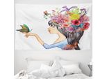 Abakuhaus Arazzo Colorato, Donna Dai Capelli Lunghi In Morbido Tessuto Microfibra Lavabile Senza Scolorimento Stampa Digitale, 230 X 140 Cm, Multicolore