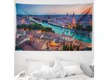 Abakuhaus Italia Arazzo, Verona Italia Blue Hour In Morbido Tessuto Microfibra Lavabile Senza Scolorimento Stampa Digitale, 230 X 140 Cm, Verde Corallo Acquamarina