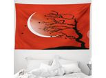 Abakuhaus Arazzo Naturale, Albero Digitale Luna In Morbido Tessuto Microfibra Lavabile Senza Scolorimento Stampa Digitale, 230 X 140 Cm, Rosso Nero Bianco