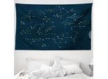 Abakuhaus Arazzo Con Costellazioni, Mappa Stellare In Morbido Tessuto Microfibra Lavabile Senza Scolorimento, Stampa Digitale, 230 X 140 Cm, Blu Scuro, Giallo, Bianco