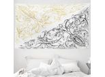 Abakuhaus Arazzo Floreale, Pesci Astratti Cerchi In Morbido Tessuto Microfibra Lavabile Senza Scolorimento Stampa Digitale, 230 X 140 Cm, Giallo Nero