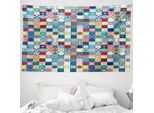 Abakuhaus Arazzo Marocchino, Elaborato Motivo Patchwork In Morbido Tessuto Microfibra Lavabile Senza Scolorimento Stampa Digitale, 230 X 140 Cm, Multicolore