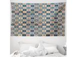 Abakuhaus Arazzo Marocchino, Motivo Piastrelle Portoghesi In Morbido Tessuto Microfibra Lavabile Senza Scolorimento Stampa Digitale, 230 X 140 Cm, Blu Scuro Giallo Rosso