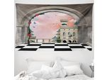 Abakuhaus Arazzo Fantasia, Balcone Di Un Castello Medievale In Morbido Tessuto Microfibra Lavabile Senza Scolorimento, Stampa Digitale, 230 X 140 Cm, Multicolore