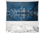 Abakuhaus Chicago Skyline Arazzo, Città Addormentata In Morbido Tessuto Microfibra Lavabile Senza Scolorimento Stampa Digitale, 230 X 140 Cm, Blu Notte Grigio