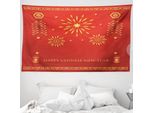 Abakuhaus Arazzo Cinese, Lunar Oriental Festival In Morbido Tessuto Microfibra Lavabile Senza Scolorimento Stampa Digitale, 230 X 140 Cm, Vermiglio E Giallo