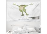Abakuhaus Arazzo Con Rana, Happy Jumping Toad Umorismo In Morbido Tessuto Microfibra Lavabile Senza Scolorimento Stampa Digitale, 230 X 140 Cm, Verde Grigio
