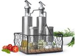 Set Di 5 Ampolle Con Cestinoe Pepe Dispenser Olio Dispenser Aceto Dispenser Acciaio Inox Vetro