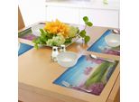 Tovagliette Abakuhaus Princess, Paesaggio Fiabesco Con Fiori Allegri E Natura Groenlandese Romance, Tiscjdeco In Tessuto Resistente Al Lavaggio Per La Sala Da Pranzo E La Cucina, Verde Rosa Blu