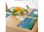 Tovagliette Abakuhaus Con Motivo Barche A Vela, Barche A Vela E Barche A Motore Ancorate Nelle Acque Cristalline Delle Bahamas, Tiscjdeco In Tessuto Resistente Al Lavaggio Per La Sala Da Pranzo E La Cucina, Verde Verde Acqua Blu