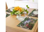 Tovagliette Abakuhaus A Forma Di Fungo, Sentiero Incantato Con Farfalle Magiche, Rocce Fiabesche, Decorazioni Da Tavola In Tessuto Resistente Al Lavaggio Per La Sala Da Pranzo E La Cucina, Verde, Rosso, Marrone Chiaro.