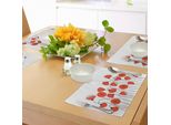 Tovagliette Abakuhaus Con Motivi Floreali, Papaveri In Fiore, Stile Art DéCo, Estate, Giardino, Motivo Ripetuto Moderno, Tiscjdeco In Tessuto Resistente Al Lavaggio Per Sala Da Pranzo E Cucina, Rosso Cinabro E Perla