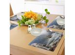 Tovagliette Abakuhaus Con Motivo Barca A Vela, Una Nave Mercantile Pirata Ancorata Nella Baia Del Forte, Rocce Sulla Riva, Tiscjdeco In Tessuto Resistente Ai Colori Per La Sala Da Pranzo E La Cucina, Beige