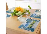 Abakuhaus Tovagliette Rustiche, Panorama Rurale Riflesso Nell'acqua Di Un Albero In Estate, Tiscjdeco In Tessuto Resistente Al Lavaggio Per La Sala Da Pranzo E La Cucina, Blu-Grigio Bianco Verde