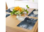 Tovagliette Abakuhaus Con Motivo Barca A Vela, Yacht Sull'oceano Che Si Avvicina. Tovaglietta Con Motivo Tempesta Con Pioggia E Fulmini, Decorazione Da Tavolo In Tessuto Resistente Al Lavaggio Per Sala Da Pranzo E Cucina, Blu Grigio.