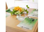 Tovagliette Asiatiche Abakuhaus, Riflessi Di Steli Di Bambù Sfocati Sull'acqua, Freschezza Della Natura Giapponese, Zen Spa, Tiscjdeco In Tessuto Resistente Al Lavaggio Per La Sala Da Pranzo E La Cucina, Giallo Chiaro Verde