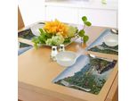 Tovagliette Asiatiche Abakuhaus, Stampa Paesaggio Tropicale Della Thailandia, Villaggio Lungo Il Fiume Kwai, Tiscjdeco In Tessuto Resistente Al Lavaggio Per Sala Da Pranzo E Cucina, Turchese