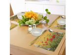 Tovagliette Abakuhaus Con Motivi Floreali, Un Campo Colorato Con Papaveri Gialli Che Fioriscono Su Un Paesaggio Collinare Di Campi Di Lavanda, Decorazioni Da Tavola In Tessuto Resistente Al Lavaggio Per La Sala Da Pranzo E La Cucina, Giallo, Verde, Rosso.