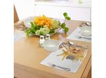 Tovagliette Abakuhaus Con Motivo A Conchiglie, Top E Stelle Marine Riflettenti, Tema Spiaggia Con Acqua Dorata E Mare Cristallino, Tiscjdeco In Tessuto Resistente Al Lavaggio Per Sala Da Pranzo E Cucina, Marrone, Giallo, Crema.