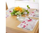 Abakuhaus Tovagliette, Tema Amore-Cuore A Forma Di Palloncino, Festa, Divertimento, Felicità, Stampa Retrò, Decorazione Da Tavola In Tessuto Resistente Al Lavaggio Per Sala Da Pranzo E Cucina, Magenta Bianco Cipria Rosa