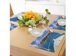 Tovagliette Abakuhaus Con Motivo Barca A Vela, Isola Tropicale E Barca Viaggi Esotici Destinazioni Di Viaggio Vacanze, Tiscjdeco In Tessuto Resistente Al Lavaggio Per Sala Da Pranzo E Cucina, Avorio Verde Blu
