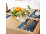 Abakuhaus Tovagliette Hawaiane, Pacific Sunrise Presso Lanikai Beach Hawaii Cielo Colorato Scena Ondulata Della Superficie Dell'oceano, Tiscjdeco In Tessuto Resistente Al Colore Per La Sala Da Pranzo E La Cucina, Marrone Blu