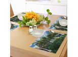Abakuhaus Tovagliette Hawaiane, Hawaii-Isola-Palme-Foresta-Verde-Cielo Estivo Nuvoloso-Luce Del Sole-Vista Sul Mare, Tiscjdeco In Tessuto Resistente Al Lavaggio Per La Sala Da Pranzo E La Cucina, Marrone Verde Blu