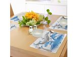 Abakuhaus Tovagliette Con Animali Marini, Delfino Che Salta, Personaggi Animali, Caricature, Spruzzi D'acqua, Estate Dei Bambini, Tiscjdeco In Tessuto Resistente Al Lavaggio Per La Sala Da Pranzo E La Cucina, Blu Grigio